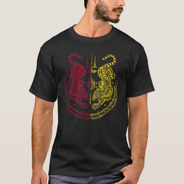 Camiseta Sak Yant Thai Tattoo Twin Tiger Muay Magical Thail (Anverso)