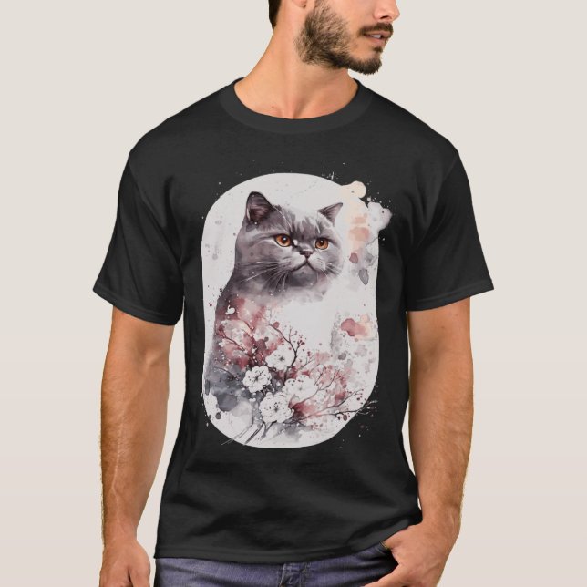 Camiseta Saku, flor de cerezo japonés de gato al descubiert (Anverso)