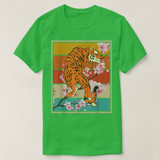 Camiseta Sakura Animal Wild Cat Retro Florecimiento de cere (Diseño del anverso)