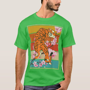 Camiseta Sakura Animal Wild Cat Retro Florecimiento de cere