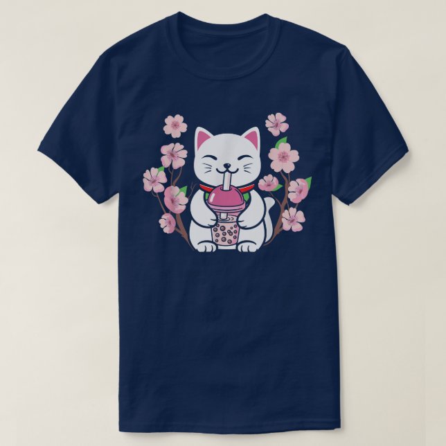 Camiseta Sakura Cat Boba Tea Bubble Tea Anime Kawaii Neko (Diseño del anverso)