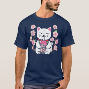 Camiseta Sakura Cat Boba Tea Bubble Tea Anime Kawaii Neko
