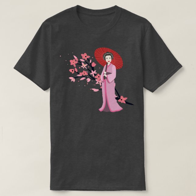 Camiseta Sakura Cher, el paraguas tradicional Chica y el Sa (Diseño del anverso)