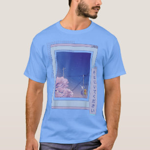 Camiseta Sakura Cute Anime Vaporwave Ciudad Nocturna Japone