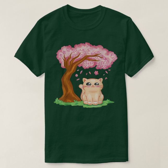 Camiseta Sakura Cute Cat Kawaii Japanese Cherry Blossom Ani (Diseño del anverso)