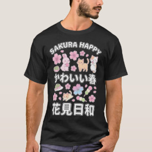Camiseta Sakura Feliz Gatito Kawaii Conejo Flor de Cerezo