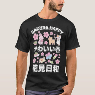Camiseta Sakura Feliz Gatito Kawaii Conejo Flor de Cerezo
