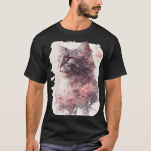 Camiseta Sakura, flor de cerezo japonés de gato de Maine