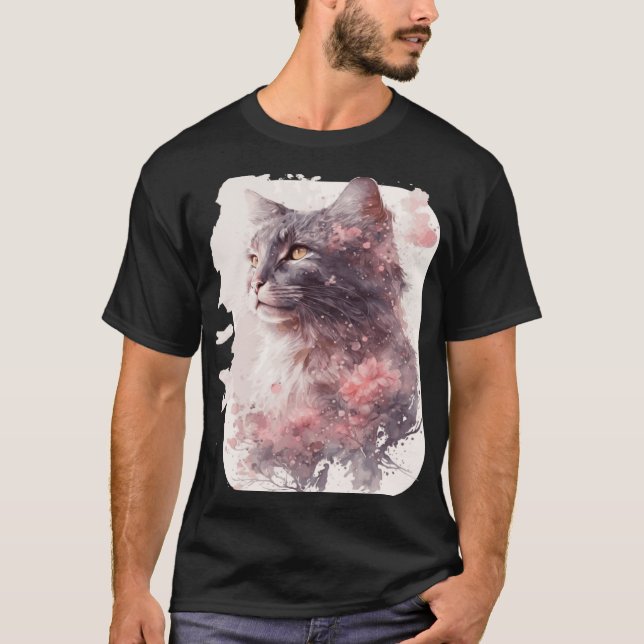 Camiseta Sakura, flor de cerezo japonés de gato de Maine (Anverso)
