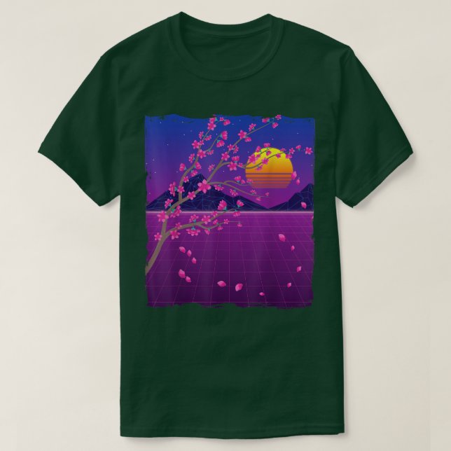 Camiseta Sakura Flower Japan 80s Vaporwave Sunset Cherry Bl (Diseño del anverso)