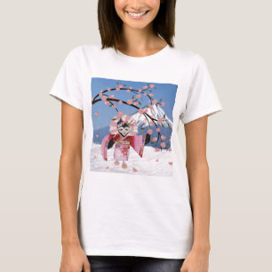 Camiseta Sakura Geisha Pájaro en la Nieve Flor de Cerezo