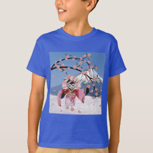 Camiseta Sakura Geisha Pájaro en la Nieve Flor de Cerezo