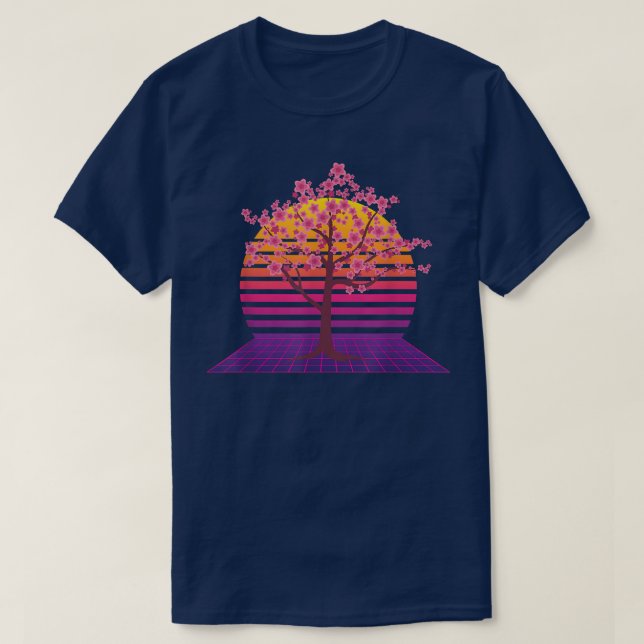 Camiseta Sakura japonés flor rosa vaporwave Sunset Cherr (Diseño del anverso)