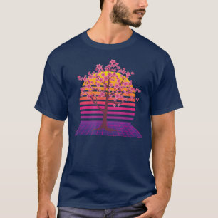 Camiseta Sakura japonés flor rosa vaporwave Sunset Cherr