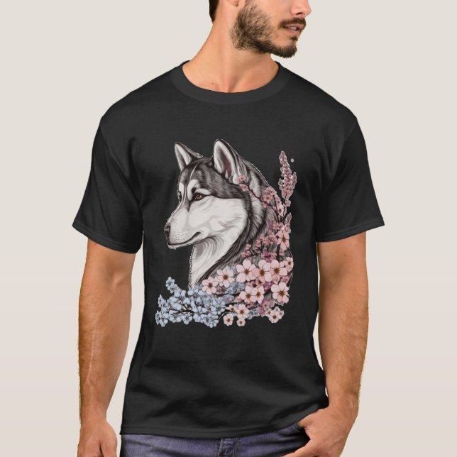 Camiseta Sakura japonesa del perro de la flor de cerezo Hus (Anverso)