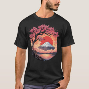 Camiseta Sakura Japonesa Monte Fuji Paisaje Vintage