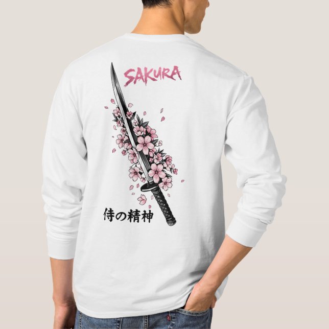 Camiseta Sakura Katana Japanese Aesthetic Streetwear (Reverso)