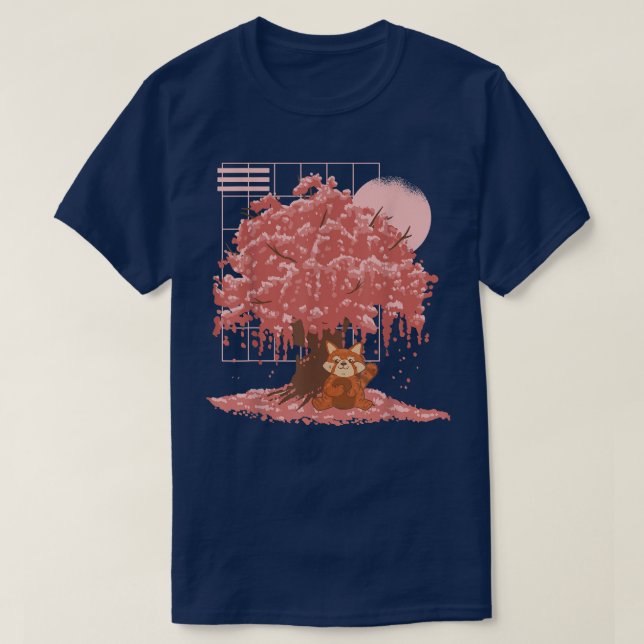 Camiseta Sakura Kawaii Panda lleva flores japonesas de cere (Diseño del anverso)