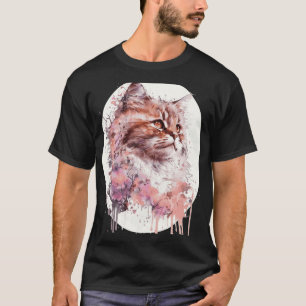 Camiseta Sakura Raza de Gato Siberiano Flor de Cerezo Japon