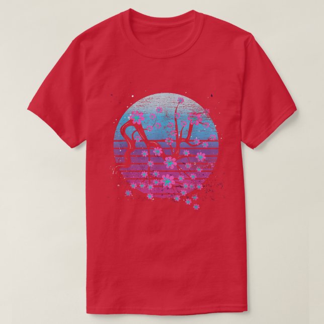 Camiseta Sakura retro Synthwave Japan Vaporwave Cherry Blos (Diseño del anverso)