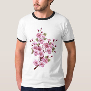 Camiseta Sakura rosa sobre fondo de pintura