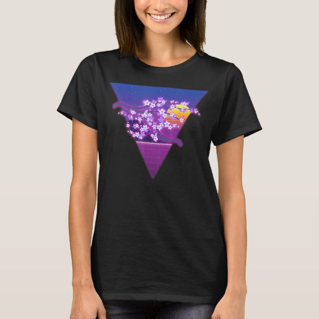 Camiseta Sakura Sunset Synthwave Cherry de vaporwave japoné (Anverso)