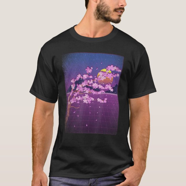 Camiseta Sakura Synthwave Japan Sunset Vaporwave Cherry Blo (Anverso)