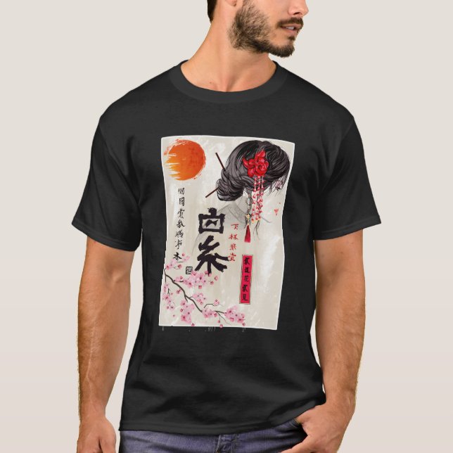 Camiseta Sakura Tree Cherry Florece paisaje japonés Geisha (Anverso)