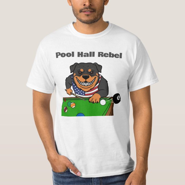Camiseta Sala de Billar Divertida Rebelde Rottweiler (Anverso)