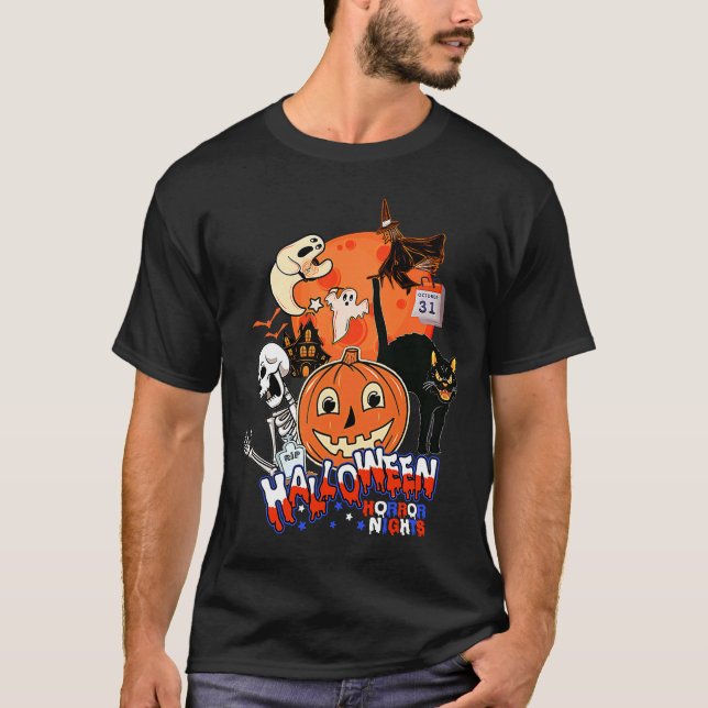 Camiseta Sala de esqueleto de gato negro de calabaza fantas (Anverso)