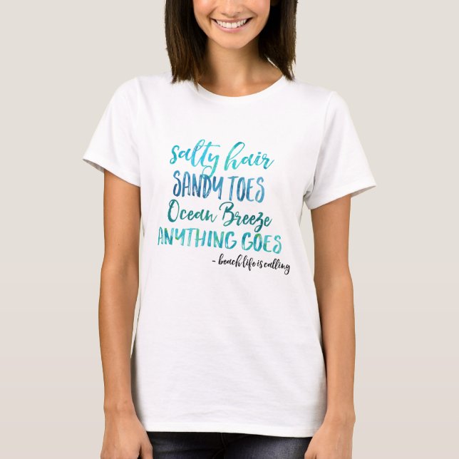 Camiseta salada de la cita de la playa del océano (Anverso)