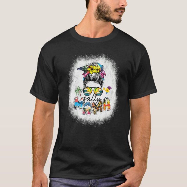 Camiseta Salado blanqueado Mama Messy Bun Beach Vibes Summe (Anverso)