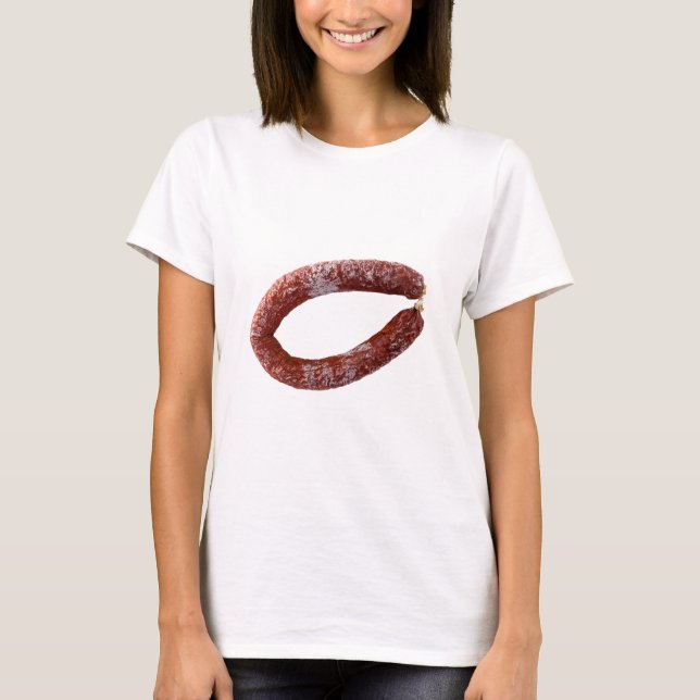 Camiseta Salchicha de Chorizo aislada en corte (Anverso)