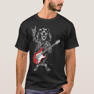Camiseta Salchicha de Dachshund tocando música rock con gui