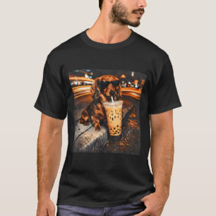Camiseta Salchicha divertida bebiendo café helado humor de 