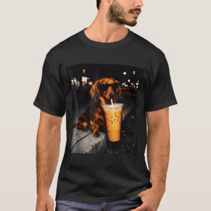 Camiseta Salchicha divertida bebiendo café helado meme de p