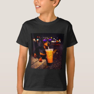Camiseta Salchicha divertida bebiendo café helado meme de p