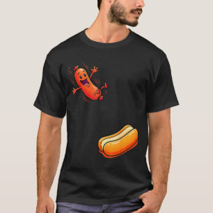 Camiseta Salchicha divertida saltando a pan bbq salchicha a