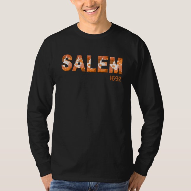 Camiseta Salem 1692 Naranja Halloween Camo Massachusetts Ma (Anverso)