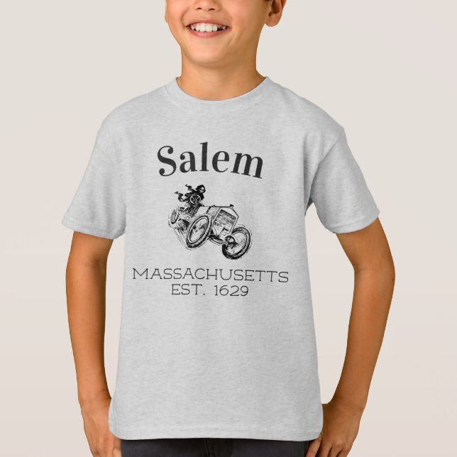 Camiseta Salem Massachusetts, corredor de autos de cráneo v (Anverso)