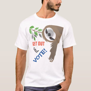 Camiseta Salga y Vote Perezoso colgando en ramas