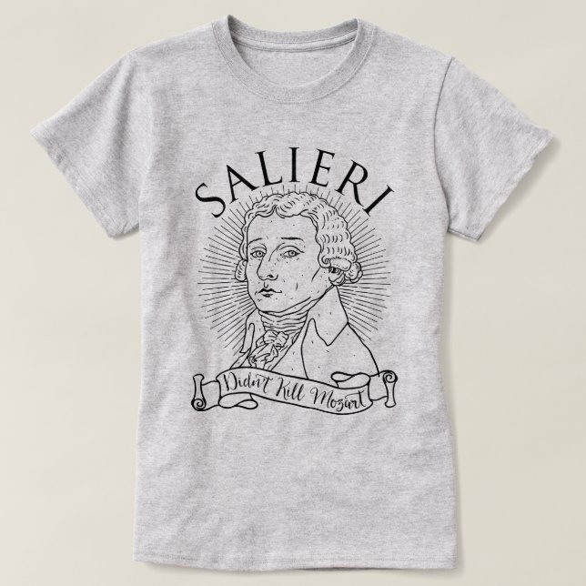 Camiseta Salieri no mató a Mozart (Diseño del anverso)