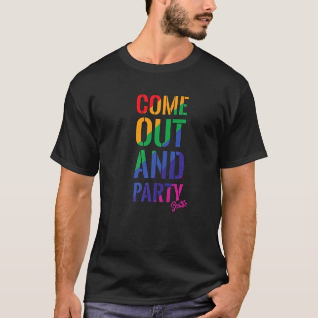 Camiseta Salir Y El Fiesta Seattle Lgbt Orgullo Gay Arcoiri (Anverso)
