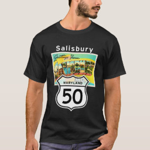 Camiseta Salisbury Maryland MD US 50 carta de viaje grande 