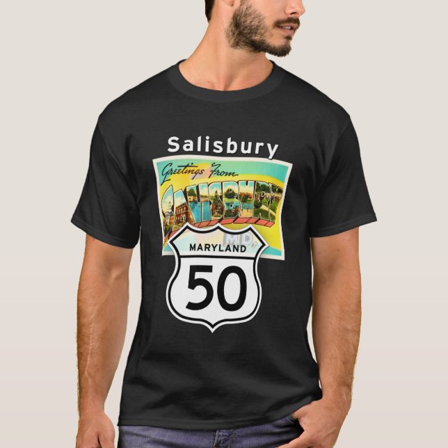 Camiseta Salisbury Maryland MD US 50 carta de viaje grande  (Anverso)