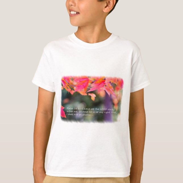 Camiseta Salmo 16:8 en hojas de otoño (Anverso)