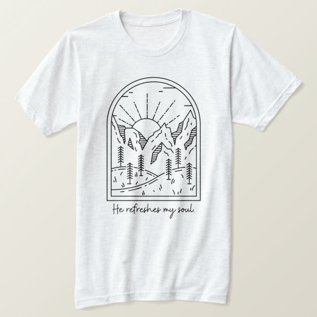 Camiseta Salmo 23 3 refresca la Biblia Cristiana del Alma V (Anverso del diseño)