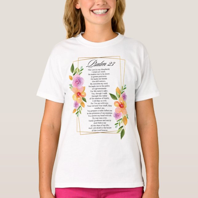 Camiseta Salmo 23 Marco geométrico floral (Anverso)