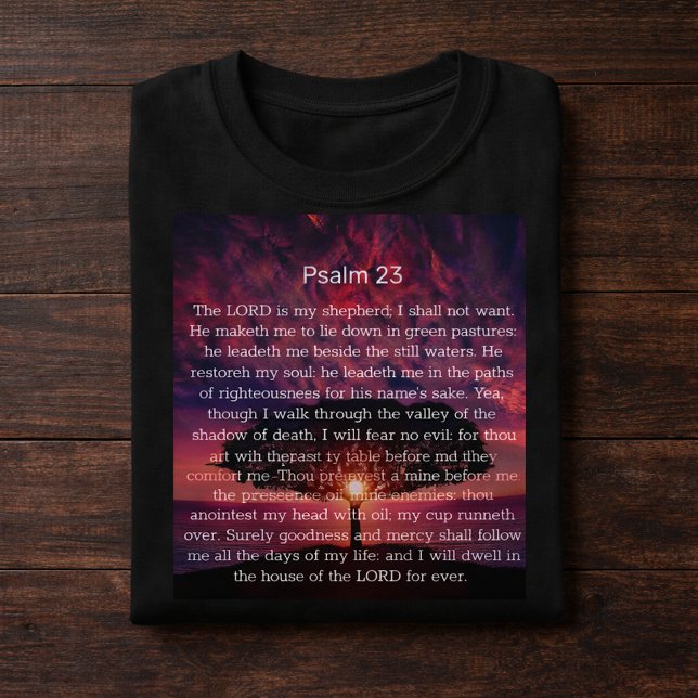Camiseta Salmo 23 Versículo Bíblico con Árbol de Atardecer  (Subido por el creador)