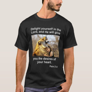 Camiseta Salmo 37 4 Escritura de Biblia Cristiana León Vers